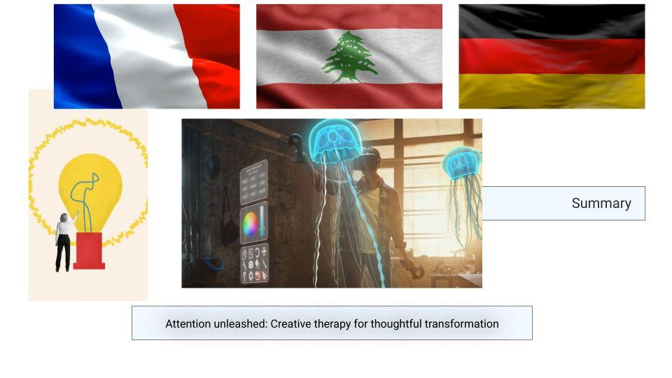 Video S1 title frame — Attention unleashed: Creative therapy for thoughtful attention-deficit/hyperactivity disorder, with the flags of France, Lebanon and Germany